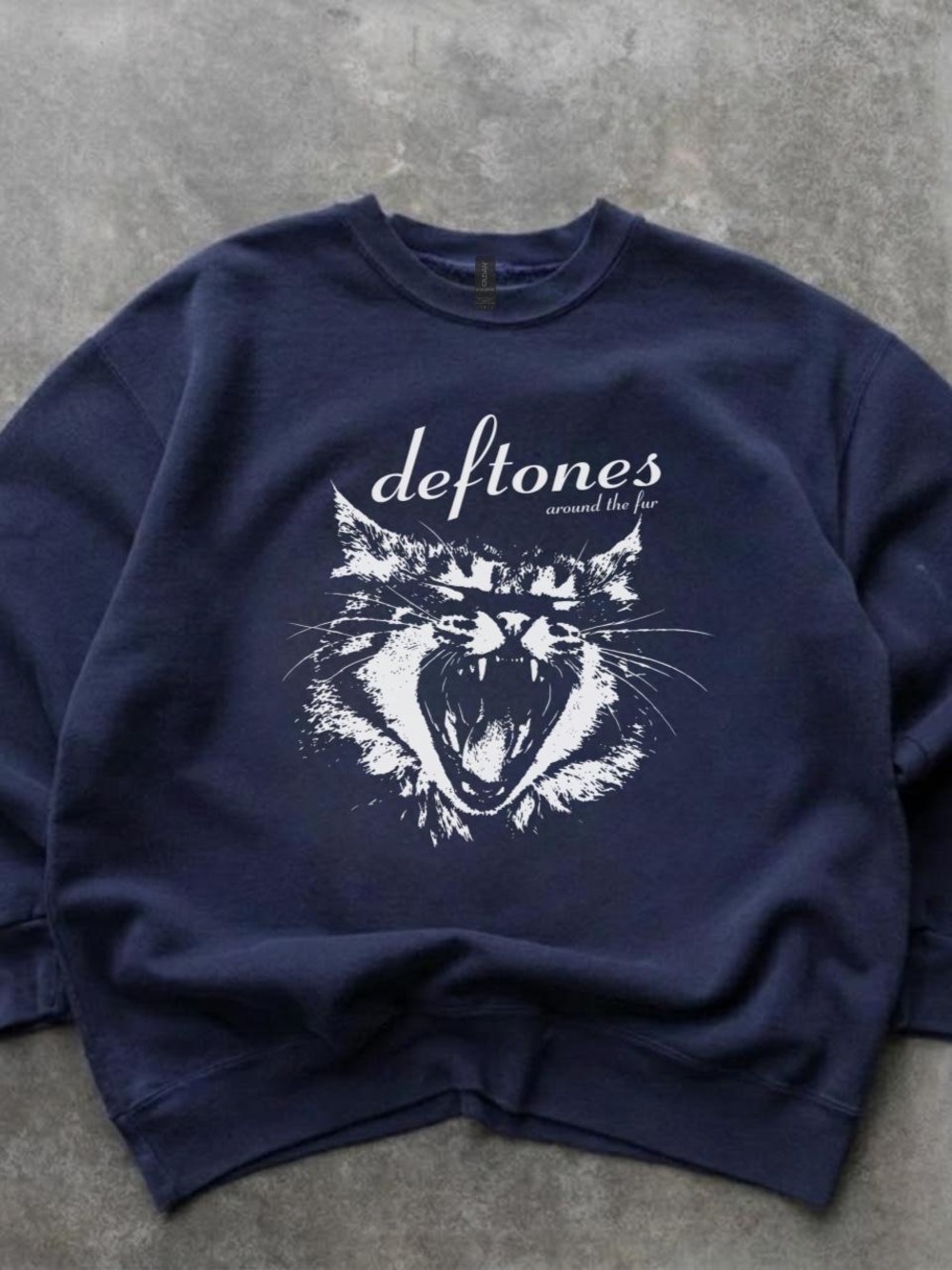Navy Cat Graphic Sweatshirt - Pet-Inspired Crewneck